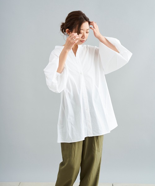 DouDou（ドゥドゥ）の「ウォッシャブルコットンバックリボンブラウス（シャツ/ブラウス・レディース・ブラック/オフホワイト/カーキ・FREE）」の17枚目の写真