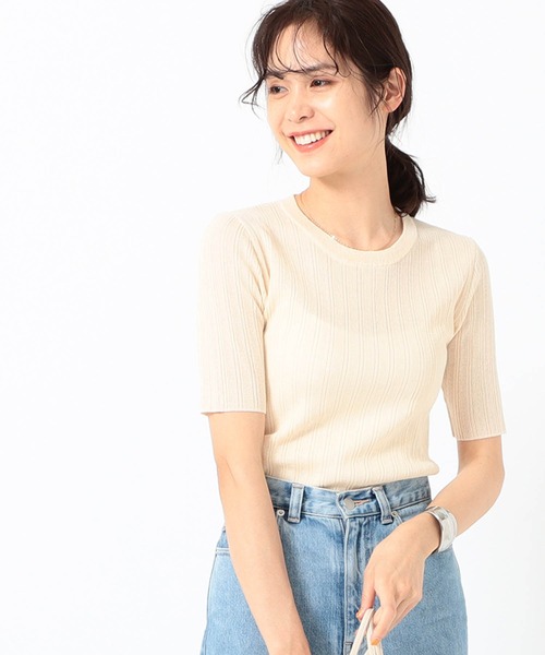 B:MING by BEAMS（ビーミングバイビームス）の「B:MING by BEAMS / シアー リブニット プルオーバー（Tシャツ/カットソー・レディース・ネイビー/オレンジ/ナチュラル・ONE SIZE）」の4枚目の写真