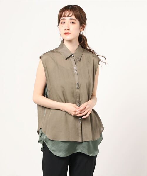 RITO(リト)の「RITO レイヤードスリーブレスシャツ(シャツ/ブラウス・レディース・カーキブラウン・38/36)」の1枚目の写真