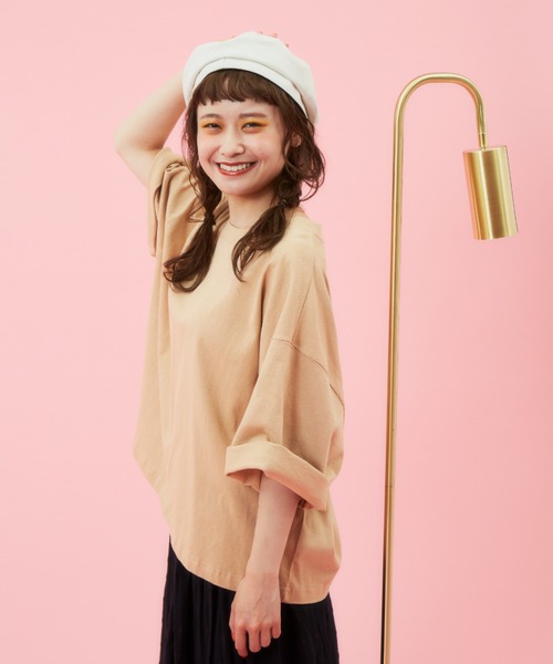 MERLOT（メルロー）の「ヘビーウェイトワイドT（Tシャツ/カットソー・レディース・ホワイト/ブラック/ベージュ/レッド/ネイビー・FREE）」の3枚目の写真