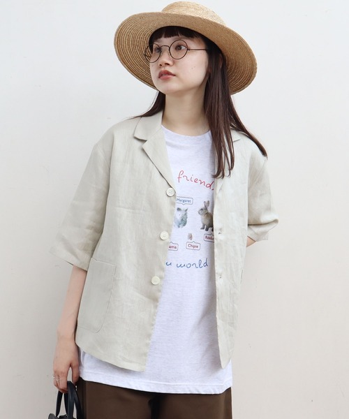 fig Ｌondon（フィグロンドン）の「△uncle LINEN　ＳＨ-ＪＫ（シャツ/ブラウス・レディース・ブラック/ベージュ/サックスブルー/オレンジ・FREE）」の2枚目の写真