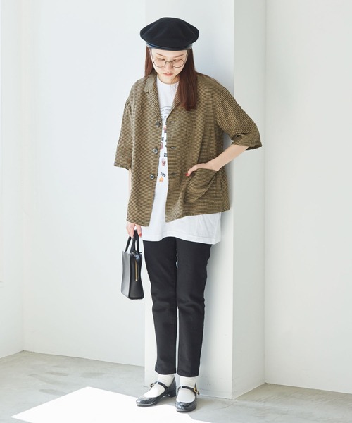fig Ｌondon（フィグロンドン）の「△uncle LINEN　ＳＨ-ＪＫ（シャツ/ブラウス・レディース・ブラック/ベージュ/サックスブルー/オレンジ・FREE）」の22枚目の写真