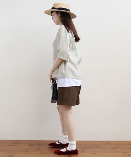 fig Ｌondon（フィグロンドン）の「△uncle LINEN　ＳＨ-ＪＫ（シャツ/ブラウス・レディース・ブラック/ベージュ/サックスブルー/オレンジ・FREE）」の12枚目の写真