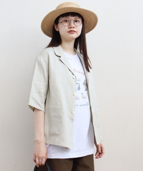 fig Ｌondon（フィグロンドン）の「△uncle LINEN　ＳＨ-ＪＫ（シャツ/ブラウス・レディース・ブラック/ベージュ/サックスブルー/オレンジ・FREE）」の9枚目の写真