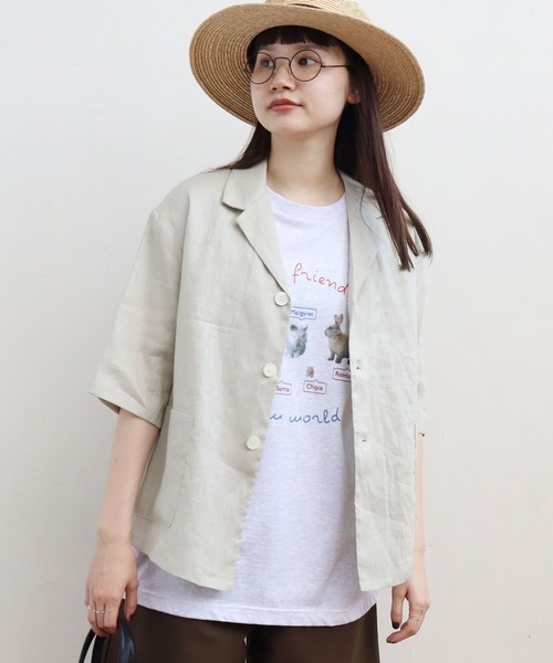 fig Ｌondon（フィグロンドン）の「△uncle LINEN　ＳＨ-ＪＫ（シャツ/ブラウス・レディース・ブラック/ベージュ/サックスブルー/オレンジ・FREE）」の10枚目の写真