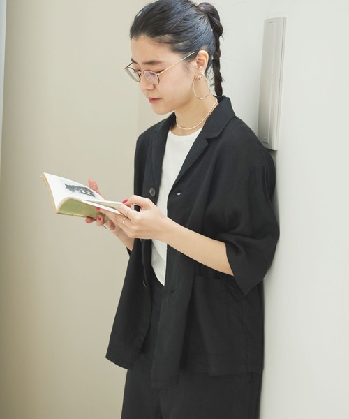 fig Ｌondon（フィグロンドン）の「△uncle LINEN　ＳＨ-ＪＫ（シャツ/ブラウス・レディース・ブラック/ベージュ/サックスブルー/オレンジ・FREE）」の21枚目の写真