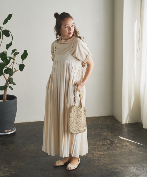 PUAL CE CIN（ピュアルセシン）の「親子プリーツ吊りワンピース（ワンピース・レディース・チャコールグレー/アイボリー・FREE）」の7枚目の写真