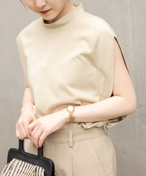 CAPRICIEUX LE'MAGE（カプリシューレマージュ）の「二の腕スッキリノースリーブTシャツ（Tシャツ/カットソー・レディース・ホワイト/ブラック/ベージュ・FREE）」の3枚目の写真