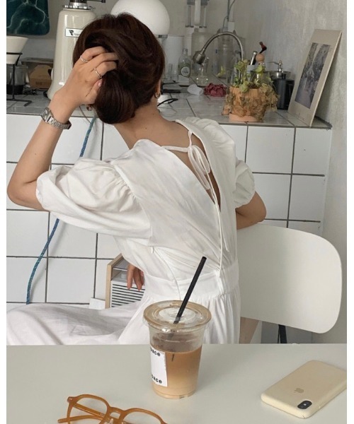 DAIS-Y（デイジー）の「パフスリーブバックVリボン ウエスト切替ロングワンピース（ワンピース・レディース・ホワイト/ピンク/ブルー/ライトグリーン・FREE）」の18枚目の写真