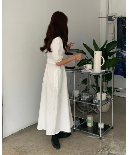 DAIS-Y（デイジー）の「パフスリーブバックVリボン ウエスト切替ロングワンピース（ワンピース・レディース・ホワイト/ピンク/ブルー/ライトグリーン・FREE）」の19枚目の写真