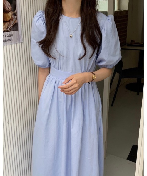 DAIS-Y（デイジー）の「パフスリーブバックVリボン ウエスト切替ロングワンピース（ワンピース・レディース・ホワイト/ピンク/ブルー/ライトグリーン・FREE）」の9枚目の写真