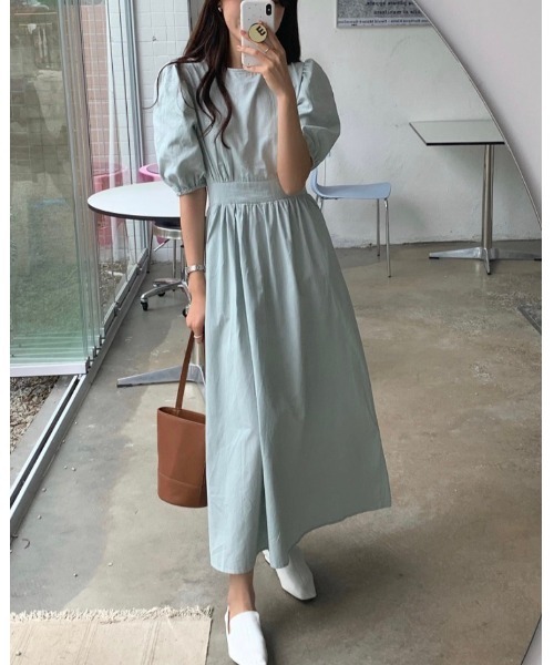 DAIS-Y（デイジー）の「パフスリーブバックVリボン ウエスト切替ロングワンピース（ワンピース・レディース・ホワイト/ピンク/ブルー/ライトグリーン・FREE）」の10枚目の写真