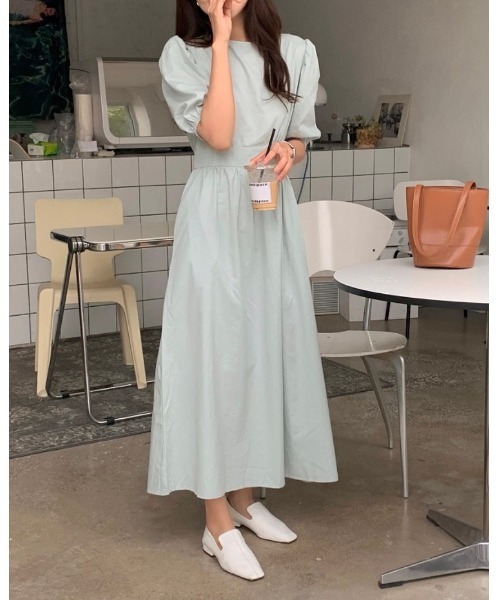 DAIS-Y（デイジー）の「パフスリーブバックVリボン ウエスト切替ロングワンピース（ワンピース・レディース・ホワイト/ピンク/ブルー/ライトグリーン・FREE）」の11枚目の写真