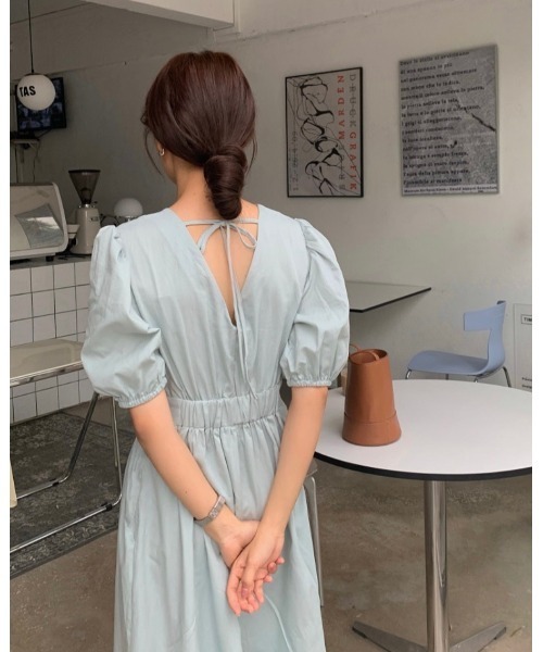 DAIS-Y（デイジー）の「パフスリーブバックVリボン ウエスト切替ロングワンピース（ワンピース・レディース・ホワイト/ピンク/ブルー/ライトグリーン・FREE）」の12枚目の写真