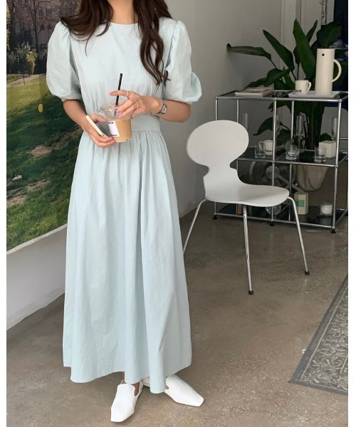 DAIS-Y（デイジー）の「パフスリーブバックVリボン ウエスト切替ロングワンピース（ワンピース・レディース・ホワイト/ピンク/ブルー/ライトグリーン・FREE）」の14枚目の写真