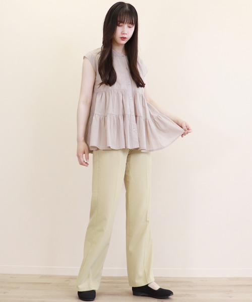 Monocoro toppi(モノコロトッピ)の「チュニック丈 フレンチティアーブラウス(シャツ/ブラウス・レディース・ブラック/ベージュ/オフホワイト・M)」の15枚目の写真