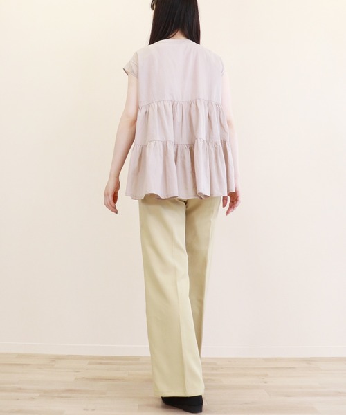 Monocoro toppi(モノコロトッピ)の「チュニック丈 フレンチティアーブラウス(シャツ/ブラウス・レディース・ブラック/ベージュ/オフホワイト・M)」の17枚目の写真