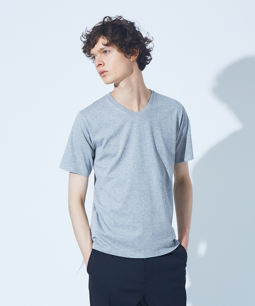 ABAHOUSE GRAY(アバハウスグレイ)の「【展開店舗限定】杢 スラブ Vネック 半袖 Tシャツ(Tシャツ/カットソー・メンズ・ネイビー/グリーン/グレー/ホワイト/ブラック・48/50/46)」の4枚目の写真