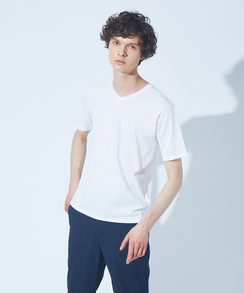 ABAHOUSE GRAY(アバハウスグレイ)の「【展開店舗限定】杢 スラブ Vネック 半袖 Tシャツ(Tシャツ/カットソー・メンズ・ネイビー/グリーン/グレー/ホワイト/ブラック・48/50/46)」の2枚目の写真
