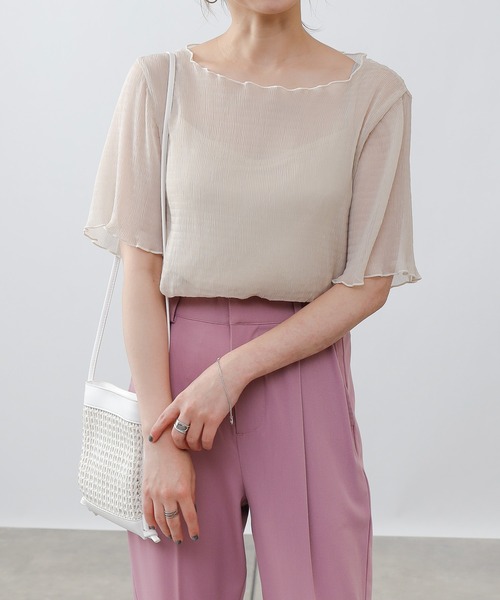 COLONY 2139(コロニートゥーワンスリーナイン)の「シアー楊柳半袖トップス&キャミセット(シャツ/ブラウス・レディース・ブラック/ベージュ/オフホワイト/ブルー/ミント・MEDIUM)」の3枚目の写真