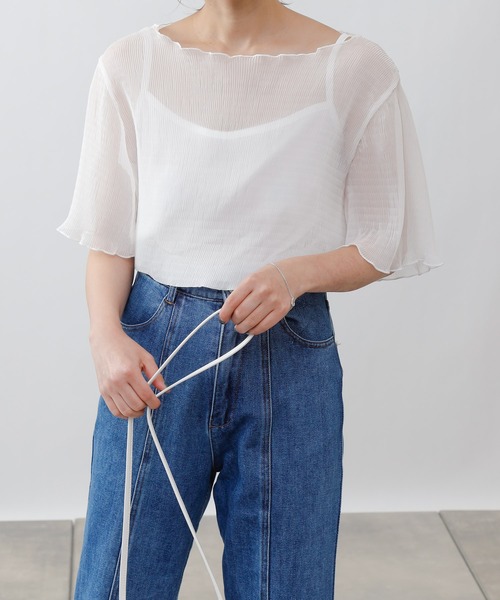 COLONY 2139(コロニートゥーワンスリーナイン)の「シアー楊柳半袖トップス&キャミセット(シャツ/ブラウス・レディース・ブラック/ベージュ/オフホワイト/ブルー/ミント・MEDIUM)」の1枚目の写真