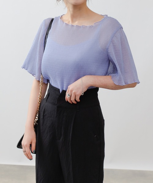 COLONY 2139(コロニートゥーワンスリーナイン)の「シアー楊柳半袖トップス&キャミセット(シャツ/ブラウス・レディース・ブラック/ベージュ/オフホワイト/ブルー/ミント・MEDIUM)」の5枚目の写真