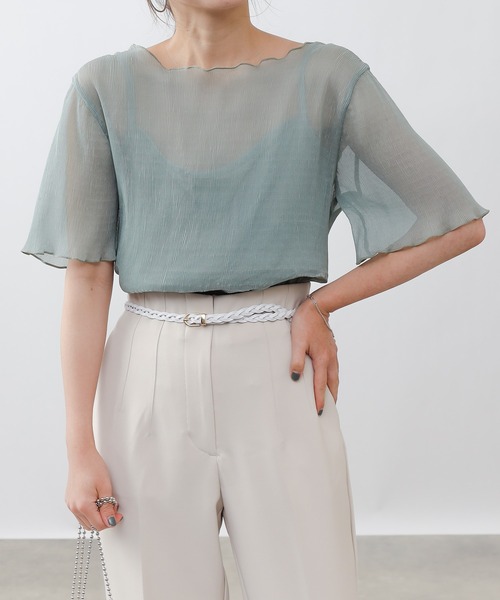 COLONY 2139(コロニートゥーワンスリーナイン)の「シアー楊柳半袖トップス&キャミセット(シャツ/ブラウス・レディース・ブラック/ベージュ/オフホワイト/ブルー/ミント・MEDIUM)」の4枚目の写真