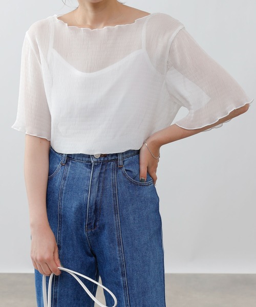 COLONY 2139(コロニートゥーワンスリーナイン)の「シアー楊柳半袖トップス&キャミセット(シャツ/ブラウス・レディース・ブラック/ベージュ/オフホワイト/ブルー/ミント・MEDIUM)」の6枚目の写真