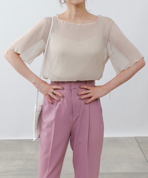 COLONY 2139(コロニートゥーワンスリーナイン)の「シアー楊柳半袖トップス&キャミセット(シャツ/ブラウス・レディース・ブラック/ベージュ/オフホワイト/ブルー/ミント・MEDIUM)」の10枚目の写真