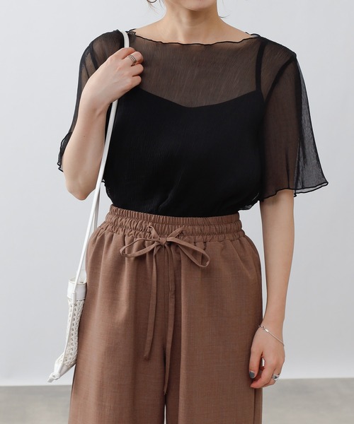 COLONY 2139(コロニートゥーワンスリーナイン)の「シアー楊柳半袖トップス&キャミセット(シャツ/ブラウス・レディース・ブラック/ベージュ/オフホワイト/ブルー/ミント・MEDIUM)」の20枚目の写真