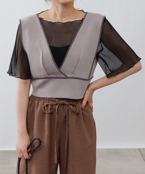 COLONY 2139(コロニートゥーワンスリーナイン)の「シアー楊柳半袖トップス&キャミセット(シャツ/ブラウス・レディース・ブラック/ベージュ/オフホワイト/ブルー/ミント・MEDIUM)」の14枚目の写真