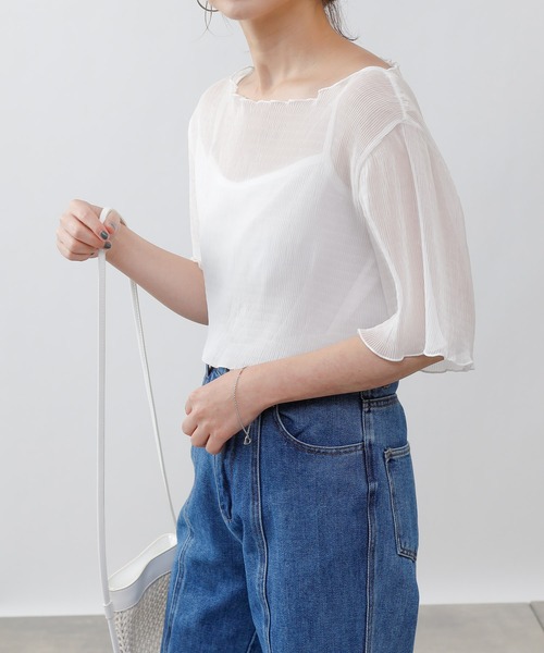 COLONY 2139(コロニートゥーワンスリーナイン)の「シアー楊柳半袖トップス&キャミセット(シャツ/ブラウス・レディース・ブラック/ベージュ/オフホワイト/ブルー/ミント・MEDIUM)」の19枚目の写真