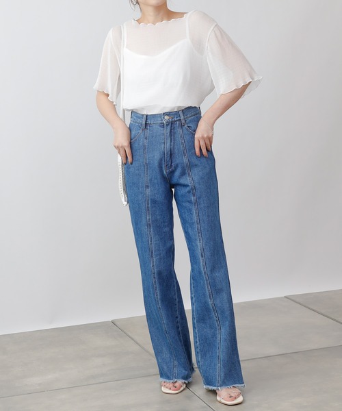 COLONY 2139(コロニートゥーワンスリーナイン)の「シアー楊柳半袖トップス&キャミセット(シャツ/ブラウス・レディース・ブラック/ベージュ/オフホワイト/ブルー/ミント・MEDIUM)」の13枚目の写真