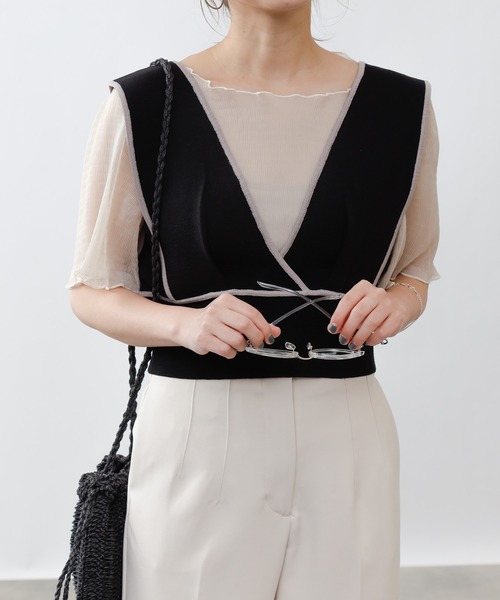 COLONY 2139(コロニートゥーワンスリーナイン)の「シアー楊柳半袖トップス&キャミセット(シャツ/ブラウス・レディース・ブラック/ベージュ/オフホワイト/ブルー/ミント・MEDIUM)」の17枚目の写真