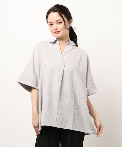 Lugnoncure（ルノンキュール）の「スキッパーシャツ（シャツ/ブラウス・レディース・ネイビー/グレー/オフホワイト・ﾌﾘ-）」の3枚目の写真