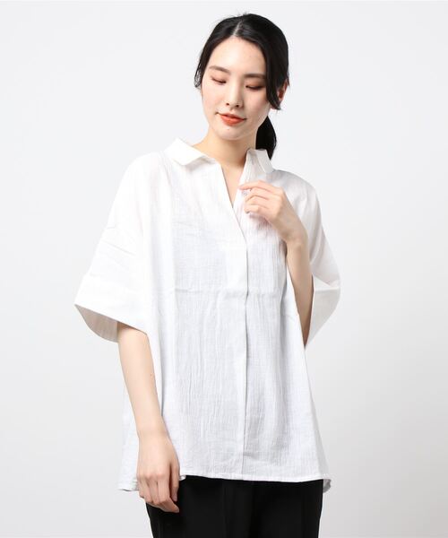 Lugnoncure（ルノンキュール）の「スキッパーシャツ（シャツ/ブラウス・レディース・ネイビー/グレー/オフホワイト・ﾌﾘ-）」の2枚目の写真