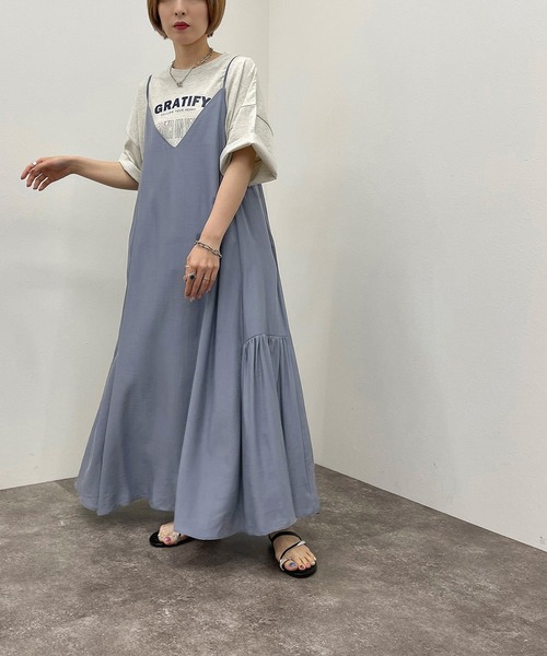 apres jour mignon(アプレジュールミニョン)の「サイドギャザーキャミワンピース【ZOZOTOWN限定アイテム】(ワンピース・レディース・その他/パープル/ブルー系その他/ブラック・X-LARGE/フリー)」の8枚目の写真