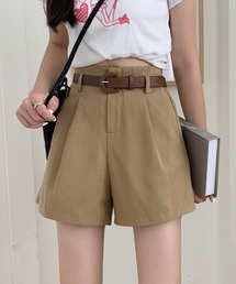 ベルト付ハイウエストカジュアルショートパンツ