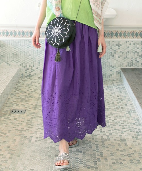 チャイハネ（チャイハネ）の「【チャイハネ】カットワークレースコットンスカート（スカート・レディース・ホワイト/ブラック/パープル/レッド/グリーン・FREE）」の5枚目の写真