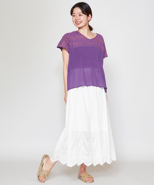 チャイハネ（チャイハネ）の「【チャイハネ】カットワークレースコットンスカート（スカート・レディース・ホワイト/ブラック/パープル/レッド/グリーン・FREE）」の7枚目の写真