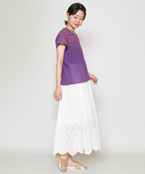 チャイハネ（チャイハネ）の「【チャイハネ】カットワークレースコットンスカート（スカート・レディース・ホワイト/ブラック/パープル/レッド/グリーン・FREE）」の8枚目の写真