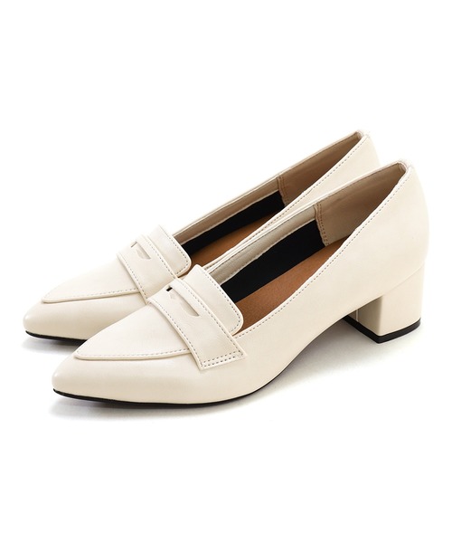 チャンキーヒールポインテッドトゥローファーパンプス（パンプス