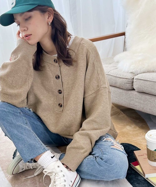 Java（ジャバ）の「《JaVa ジャバコラボ》さらっとゆったり。2wayヘンリーニット（ニット/セーター・レディース・ブラック/ベージュ/アイボリー/モカ/スモークピンク・MEDIUM/LARGE/X-LARGE/SMALL）」の17枚目の写真