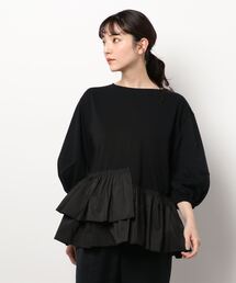 AMERICAN HOLIC | 異素材ティアード5分袖プルオーバー(Tシャツ/カットソー)