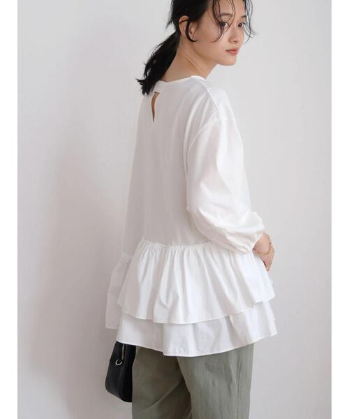 AMERICAN HOLIC(アメリカンホリック)の「異素材ティアード5分袖プルオーバー(Tシャツ/カットソー・レディース・オフホワイト/マスタード/ブラック・L/M)」の4枚目の写真