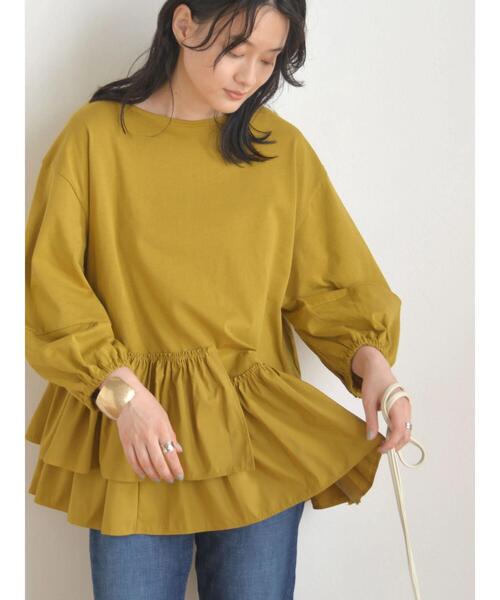 AMERICAN HOLIC(アメリカンホリック)の「異素材ティアード5分袖プルオーバー(Tシャツ/カットソー・レディース・オフホワイト/マスタード/ブラック・L/M)」の6枚目の写真