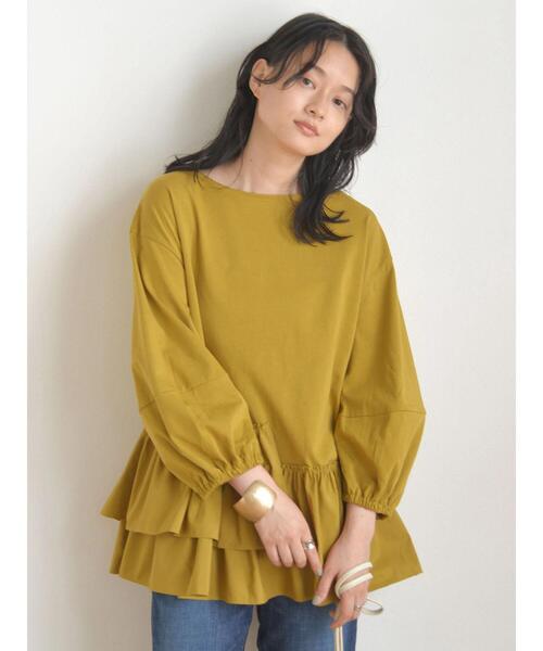 AMERICAN HOLIC(アメリカンホリック)の「異素材ティアード5分袖プルオーバー(Tシャツ/カットソー・レディース・オフホワイト/マスタード/ブラック・L/M)」の7枚目の写真