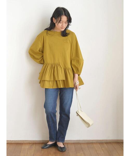 AMERICAN HOLIC(アメリカンホリック)の「異素材ティアード5分袖プルオーバー(Tシャツ/カットソー・レディース・オフホワイト/マスタード/ブラック・L/M)」の8枚目の写真