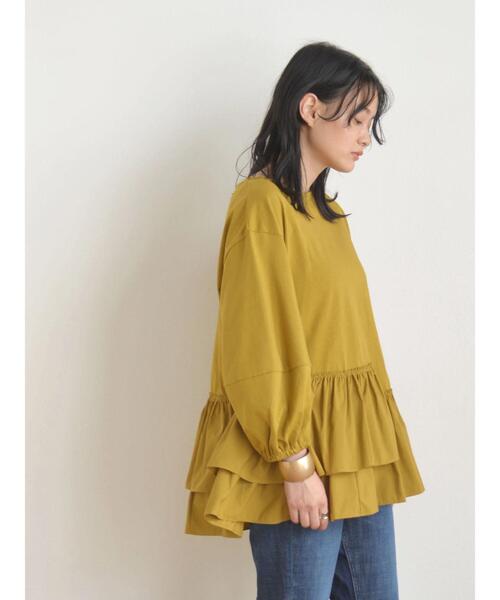 AMERICAN HOLIC(アメリカンホリック)の「異素材ティアード5分袖プルオーバー(Tシャツ/カットソー・レディース・オフホワイト/マスタード/ブラック・L/M)」の9枚目の写真