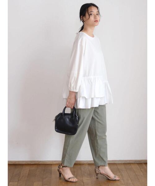 AMERICAN HOLIC(アメリカンホリック)の「異素材ティアード5分袖プルオーバー(Tシャツ/カットソー・レディース・オフホワイト/マスタード/ブラック・L/M)」の21枚目の写真